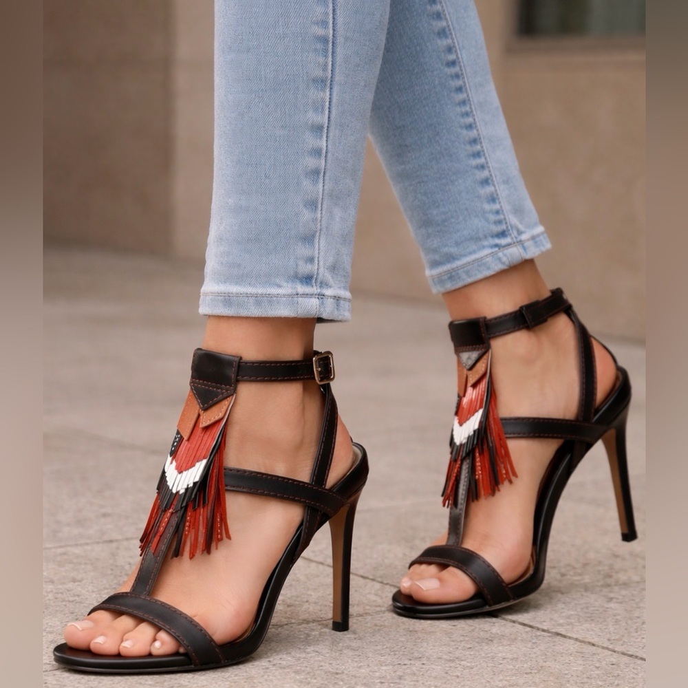 Brian Atwood Fringe Strappy Heels